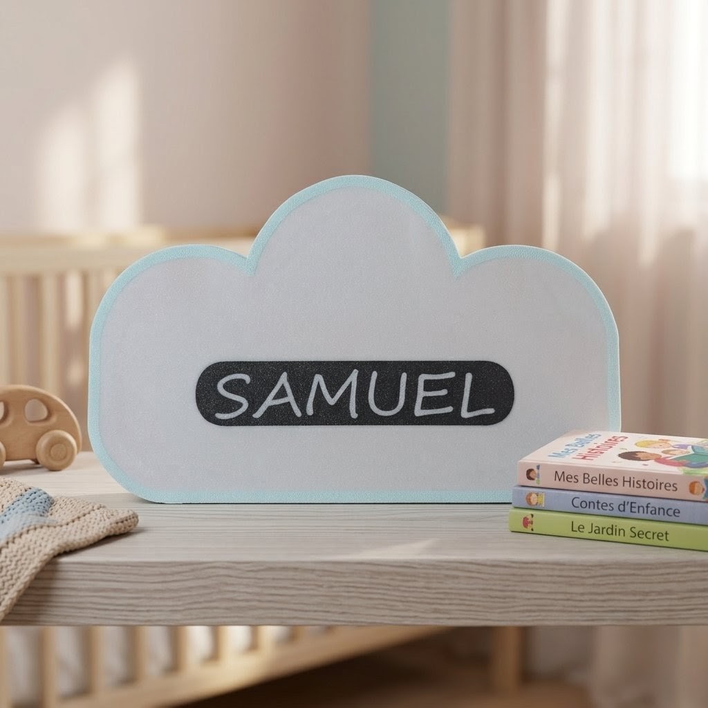 Plaque nuage 3D personnalisée avec prénom Samuel pour chambre d'enfant